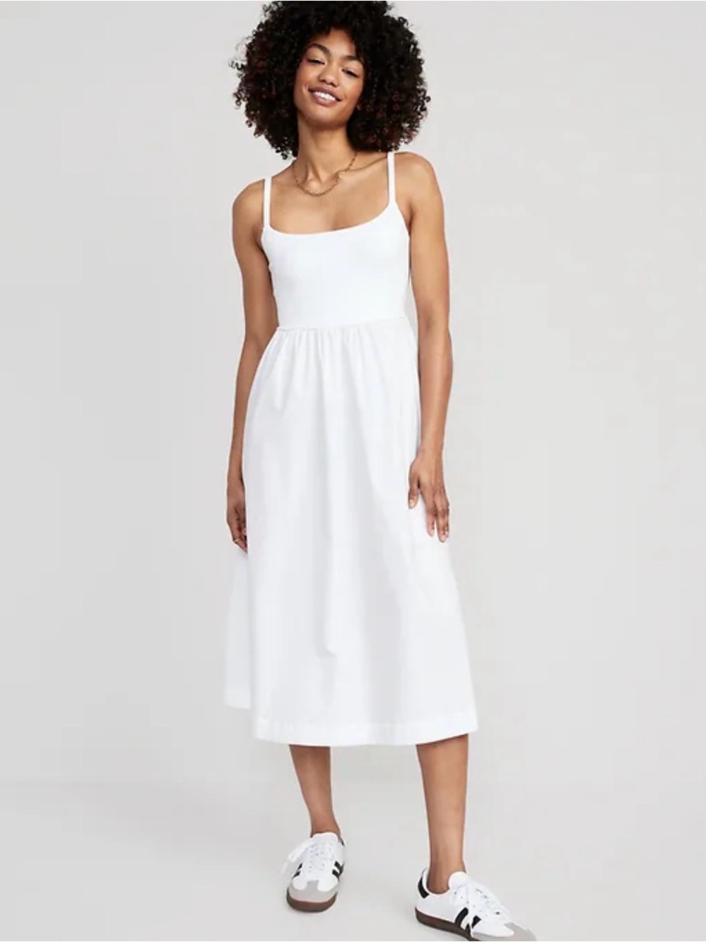 Old Navy XS White Fit and Flare Midi Spaghetti Strap Dress